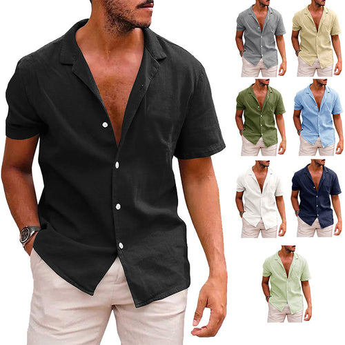 Herren Kurzarmhemd mit weichem Leinenmix und modernem Henley-Ausschnitt EB
