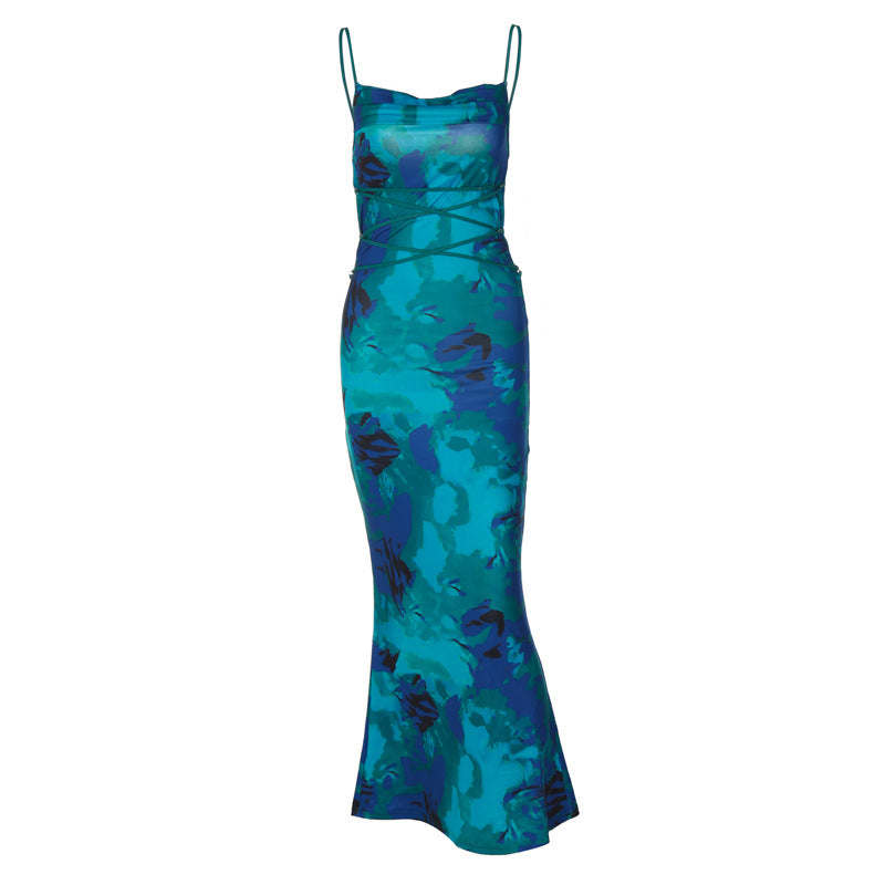 Damen Elegantes Maxikleid mit Spaghetti-Trägern und fließendem Schnitt EB
