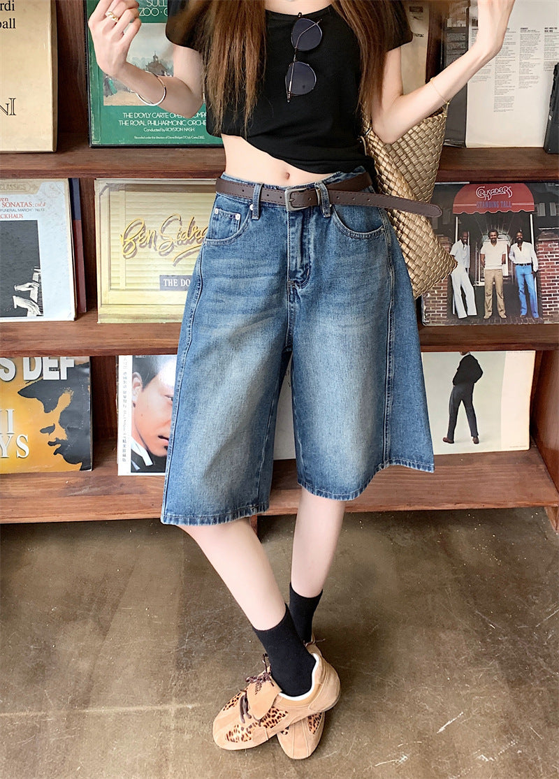 Damen weite Denim-Shorts im modernen Design mit praktischen Taschen EB