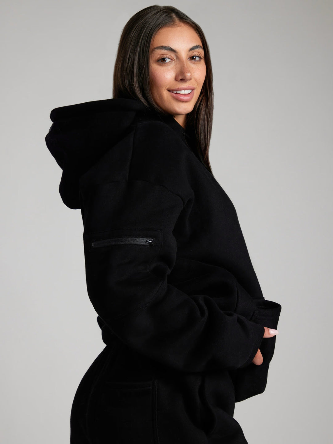 Damen nan Kapuzensweatshirt mit integrierter Schlafblende und weichem Fleece-Innenfutter EB