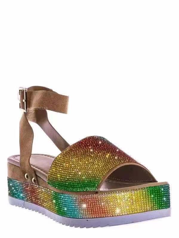 Damen Glamouröse Sandalen mit funkelndem Strass und hohem Plateau EB