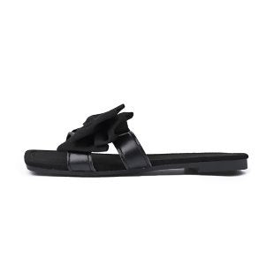 Damen Komfortable Slides mit dekorativer Blumenschleifen-Applikation EB
