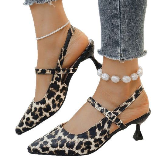 Damen elegante Slingback-Pumps mit Leoprint EB