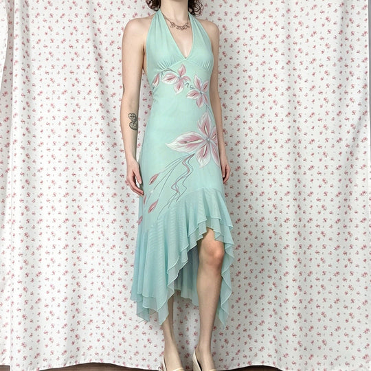 Damen Elegantes Maxikleid mit floralem Design und asymmetrischem Saum EB