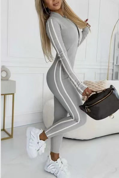 Damen Sportlicher Body mit langen Ärmeln und Streifen EB