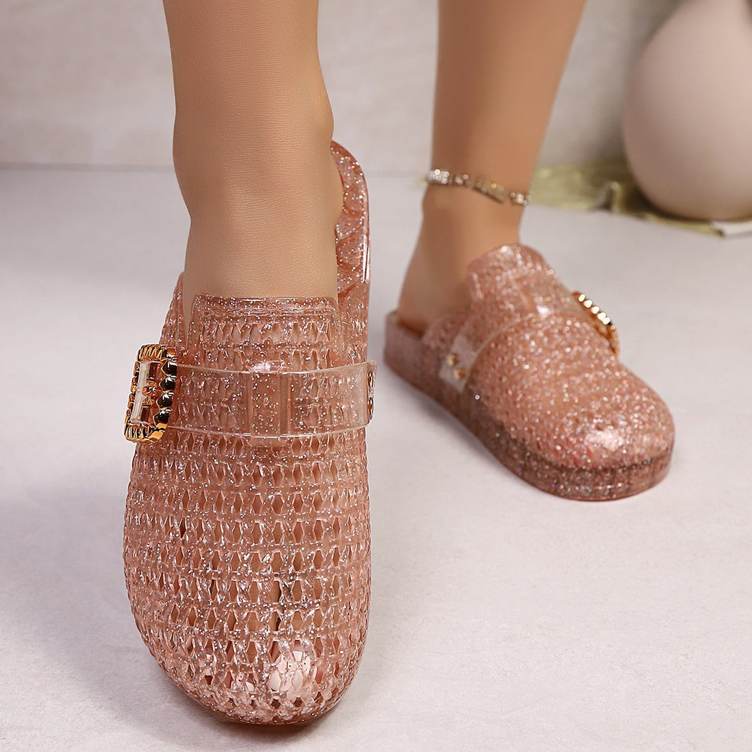 Damen Modische Glitzer-Clogs mit elegantem Schnallen-Design EB