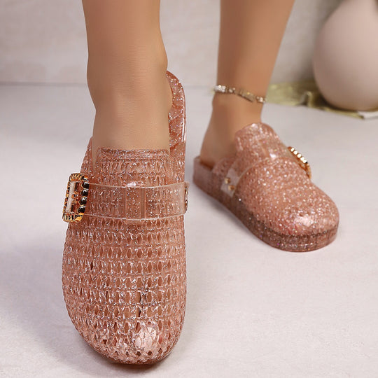 Damen Modische Glitzer-Clogs mit elegantem Schnallen-Design EB