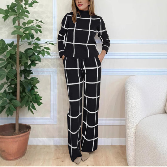 Damen Elegantes Strick-Loungewear-Set mit grafischem Muster EB