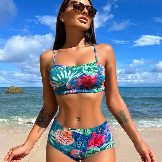 Damen Bikini-Set mit floralem Design und hoch tailliertem Schnitt EB