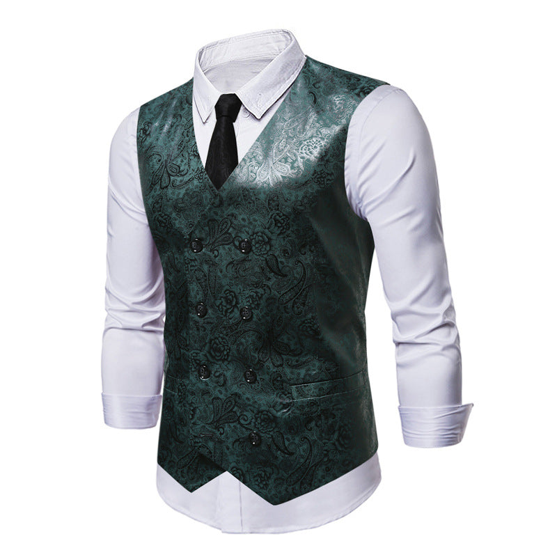 Herren elegante Weste mit floralem Muster und doppelter Knopfreihe EB