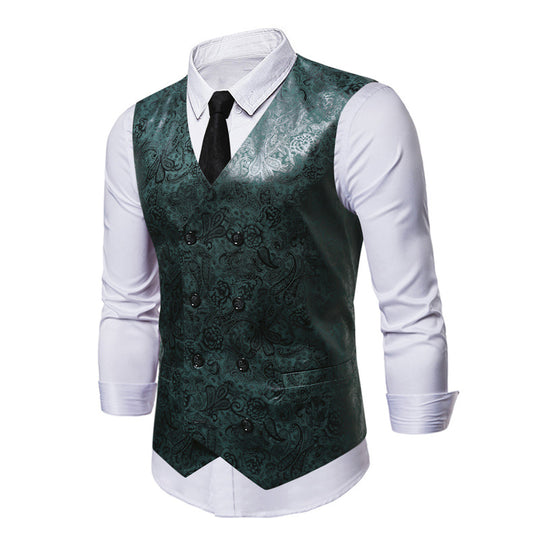 Herren elegante Weste mit floralem Muster und doppelter Knopfreihe EB