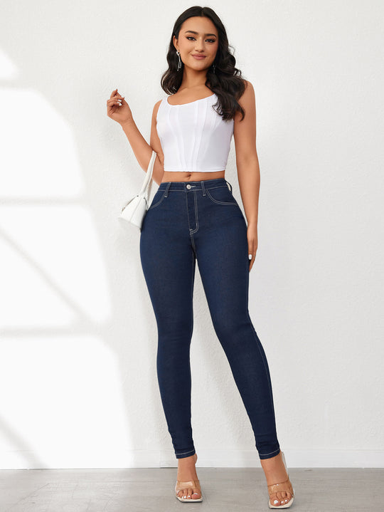 Damen High-Waist Skinny Jeans mit figurbetontem Schnitt EB