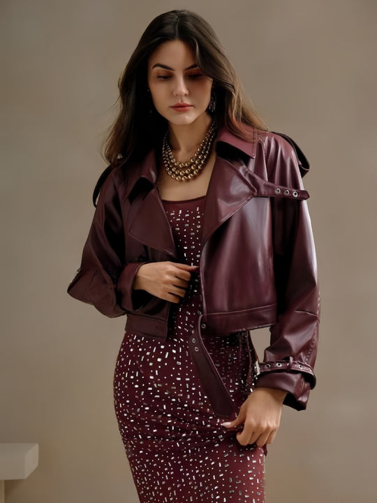 Damen modische Bikerjacke im trendigen Cropped-Stil EB