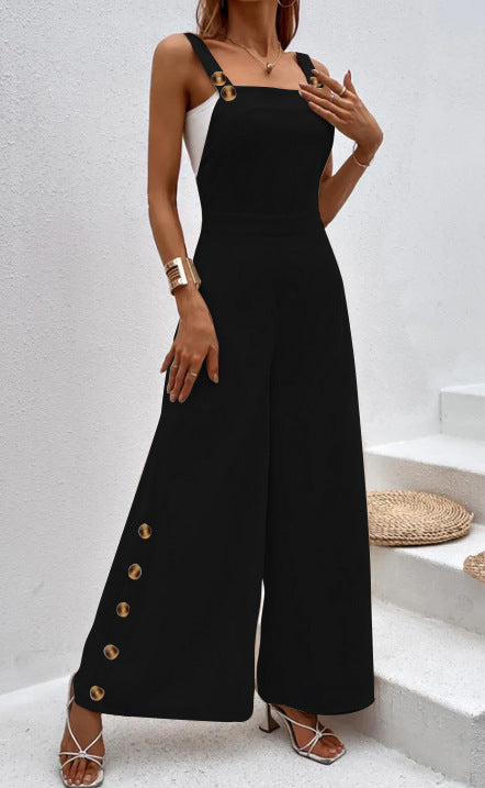 Damen modischer Jumpsuit mit eleganten Knopfdetails und weitem Bein EB