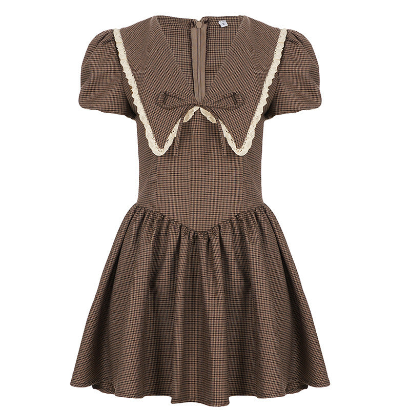 Damen Vintage-Folklore Kleid mit voluminösen Ärmeln und dekorativem Kragen EB
