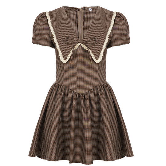 Damen Vintage-Folklore Kleid mit voluminösen Ärmeln und dekorativem Kragen EB