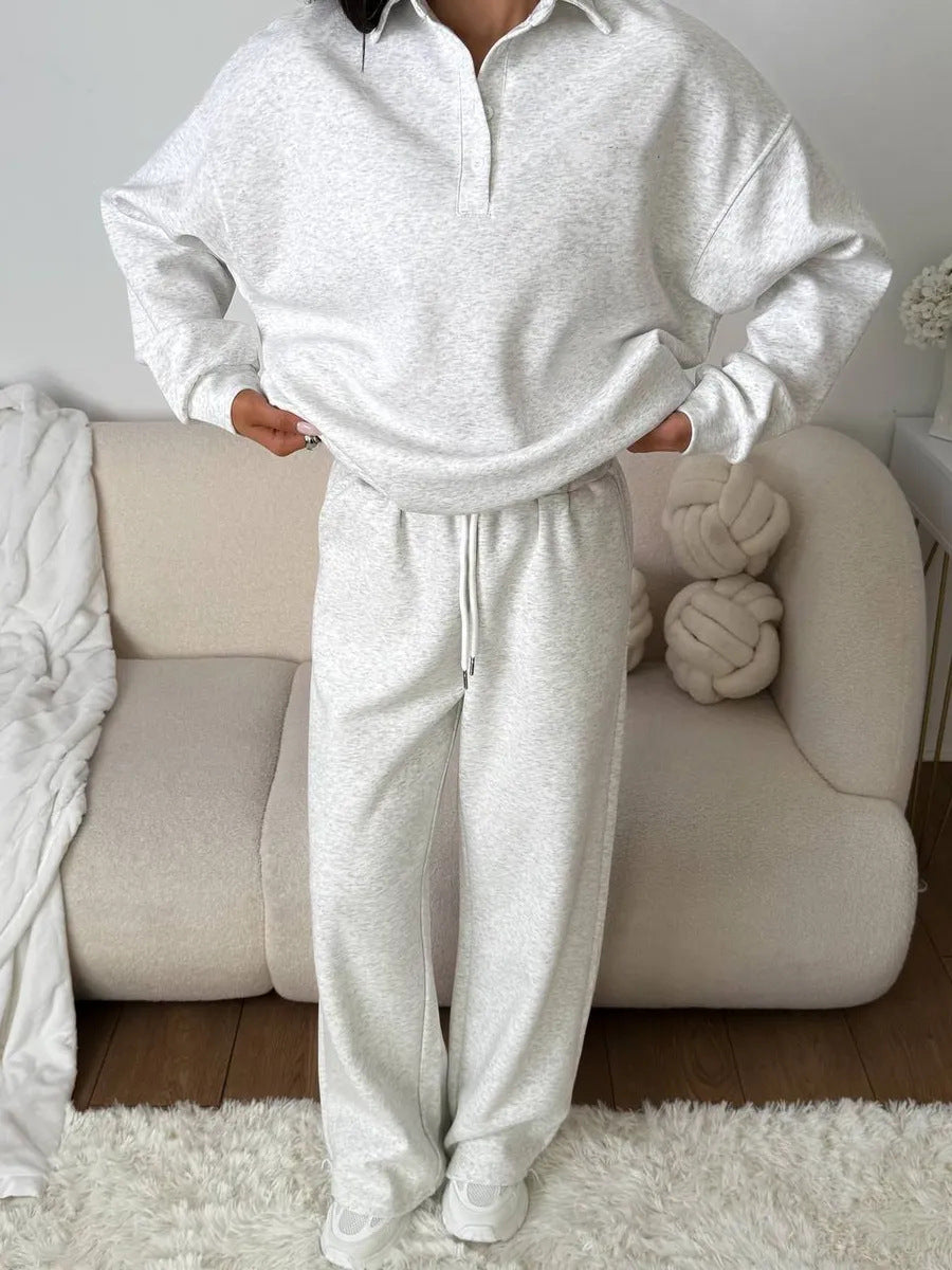 Damen bequemer Polopullover und entspannte Hose Set EB