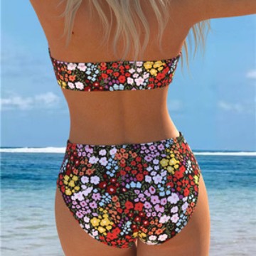 Damen Bikini-Set mit strapazierfähigem Bandeau-Oberteil und hoch geschnittenen Badeshorts EB