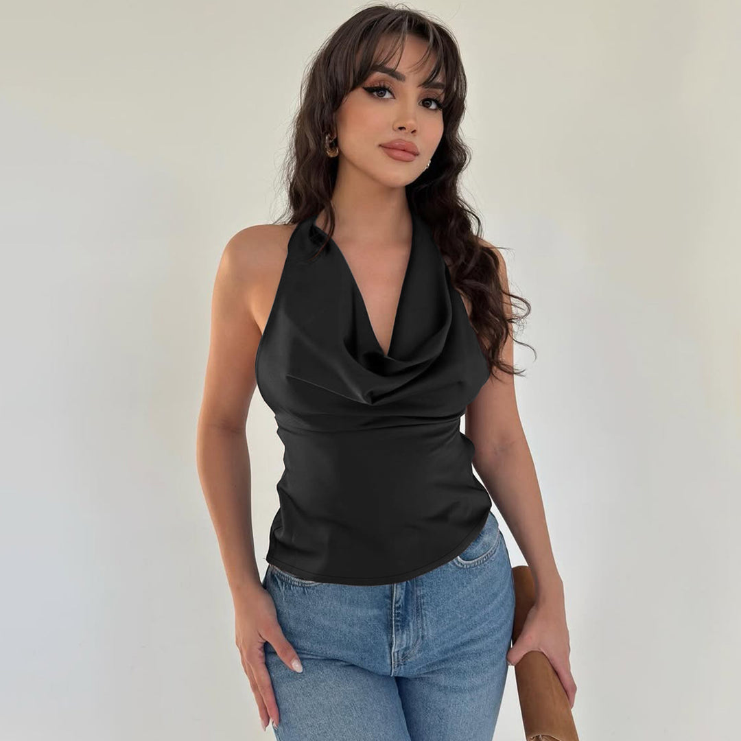 Damen Elegantes O-Back Top mit bindender Kapuze EB