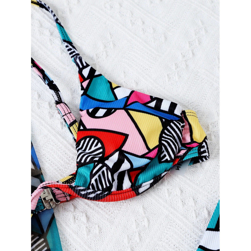 Damen Bikini-Set mit modischem Wickelrock und buntem Grafikdruck EB