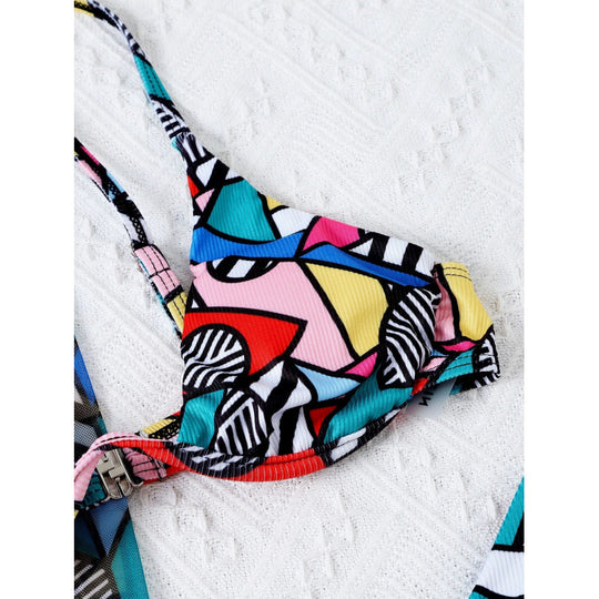 Damen Bikini-Set mit modischem Wickelrock und buntem Grafikdruck EB