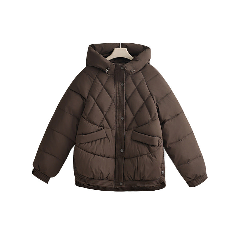 Damen nan gesteppte Kapuzen-Kurzjacke mit Karree-Steppung, geripptem Saum und verdeckter Druckknopfleiste EB