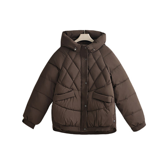 Damen nan gesteppte Kapuzen-Kurzjacke mit Karree-Steppung, geripptem Saum und verdeckter Druckknopfleiste EB