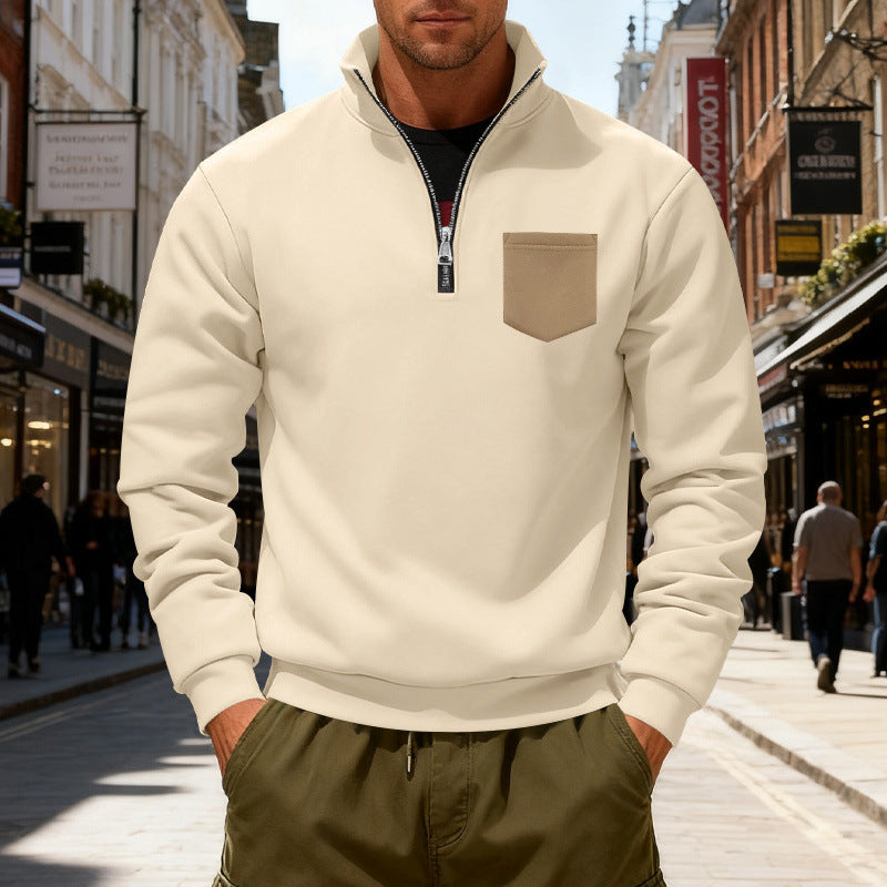 Herren modischer Sweatshirt mit halbem Reißverschluss und aufgesetzter Tasche EB