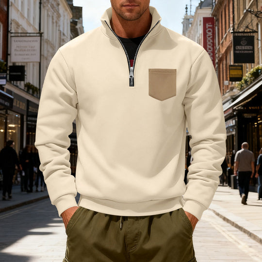 Herren modischer Sweatshirt mit halbem Reißverschluss und aufgesetzter Tasche EB