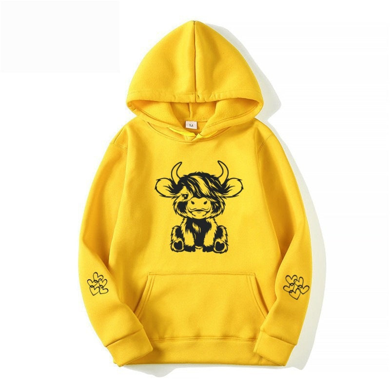 Damen Kapuzensweater mit entzückendem Kuhmotiv und praktischen Kängurutaschen EB