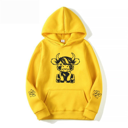 Damen Kapuzensweater mit entzückendem Kuhmotiv und praktischen Kängurutaschen EB