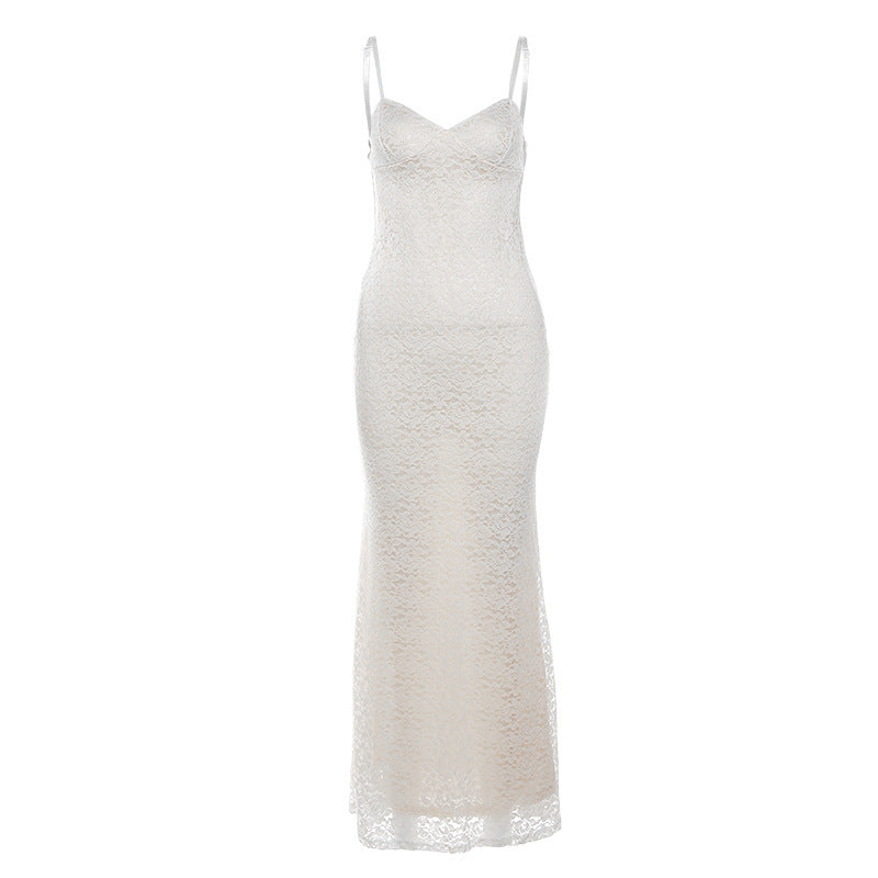 Damen Spitzen-Maxikleid mit eleganten Trägern EB