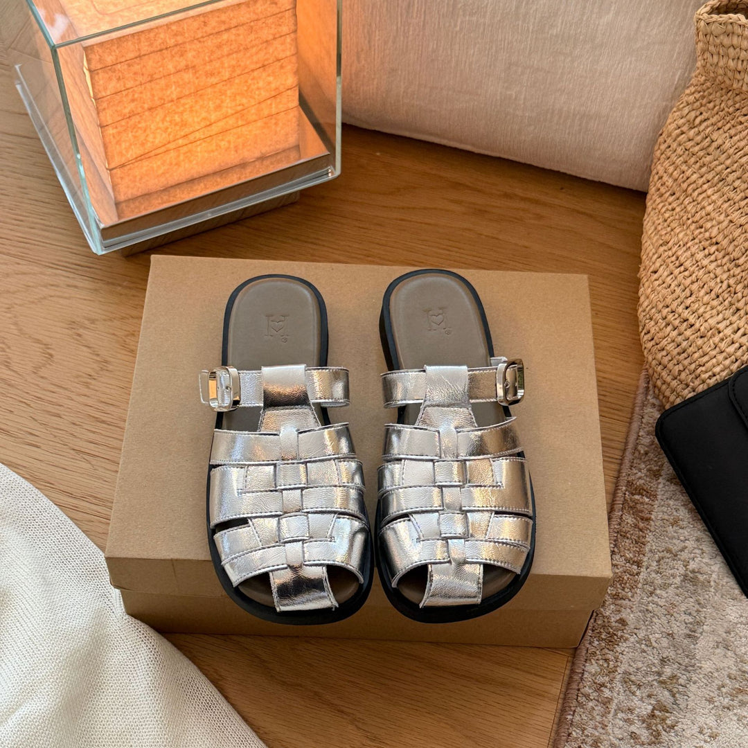 Damen modische Riemensandalen mit geflochtenem Design und verstellbarem Riemen EB