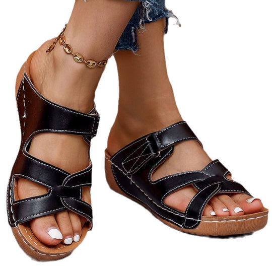 Damen Bequeme Keil-Sandalen mit verstellbaren Riemen EB