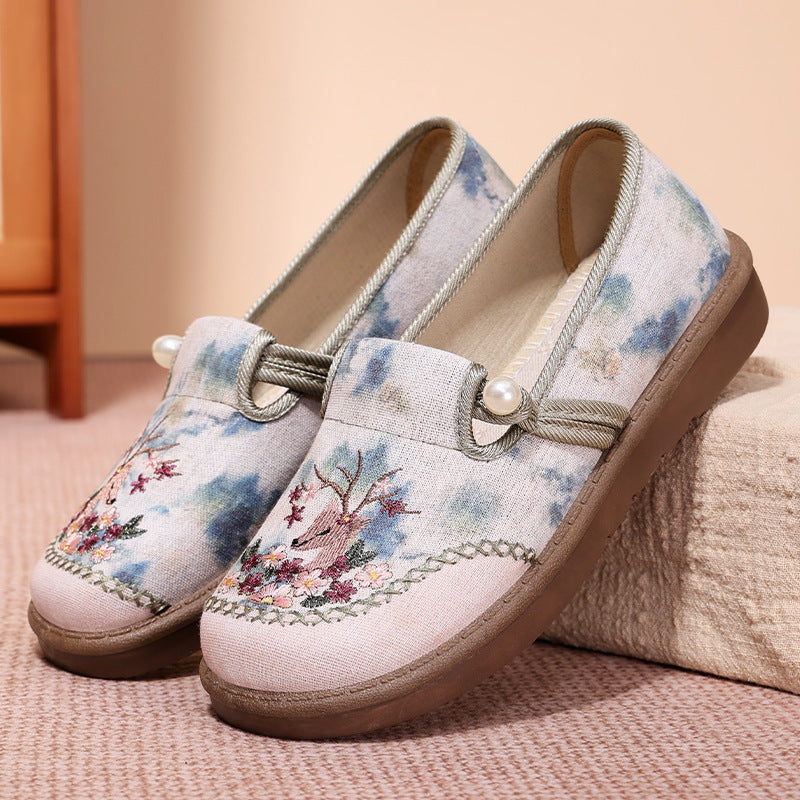 Damen nan bestickte Slipper mit Perlendetail, atmungsaktivem Textiloberteil und stoßdämpfender Komfortsohle EB