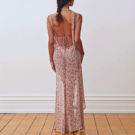 Damen Floral Maxi-Strandkleid mit attraktiven Schlitzdetails und Rückenband EB