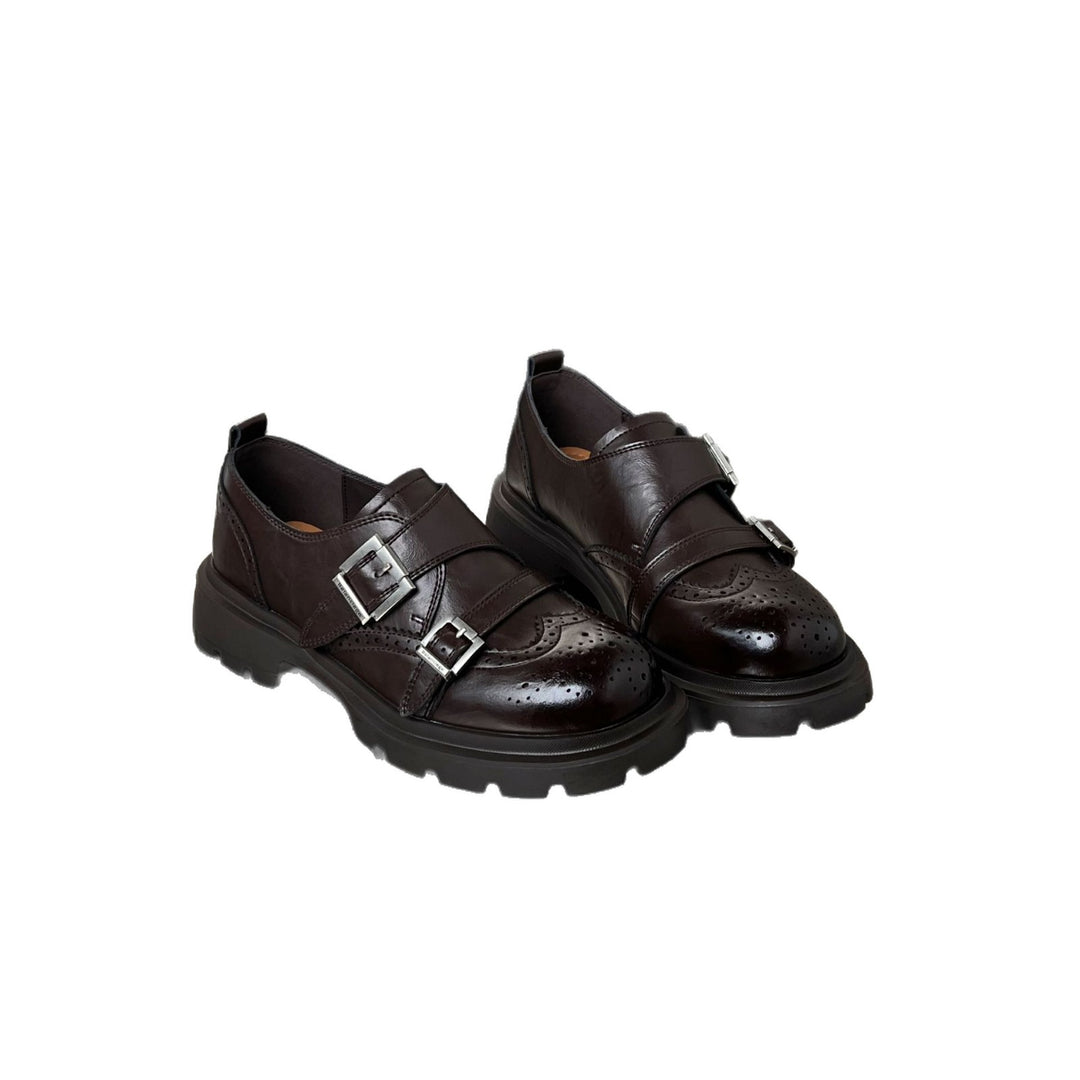 Damen Elegante Schnürschuhe mit modischen Schnallen und rutschfester Gummisohle EB