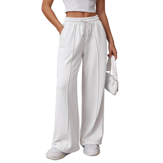 Damen nan High-Waist Relax-Freizeithose mit doppeltem Rippbund, sichtbarer Bügelfalte und weitem Bein EB