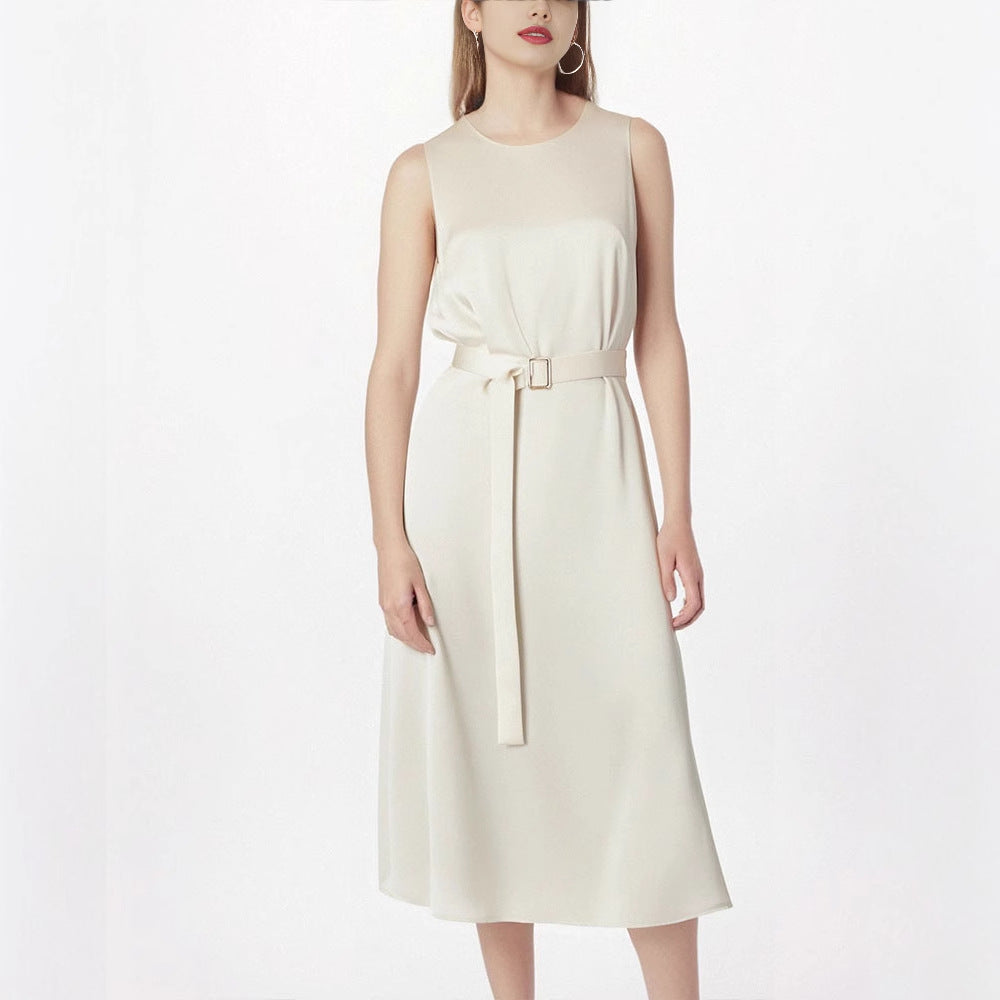 Damen Elegantes Midikleid mit Taillengürtel und fließendem Schnitt EB
