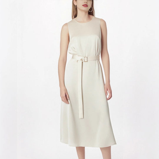 Damen Elegantes Midikleid mit Taillengürtel und fließendem Schnitt EB
