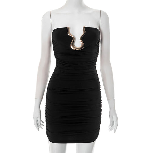 Damen Wickelkleid mit tiefem V-Ausschnitt und seitlichem Rüschensaum EB