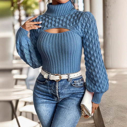 Damen Pullover mit hochgeschlossenem Kragen und Cut-Outs EB