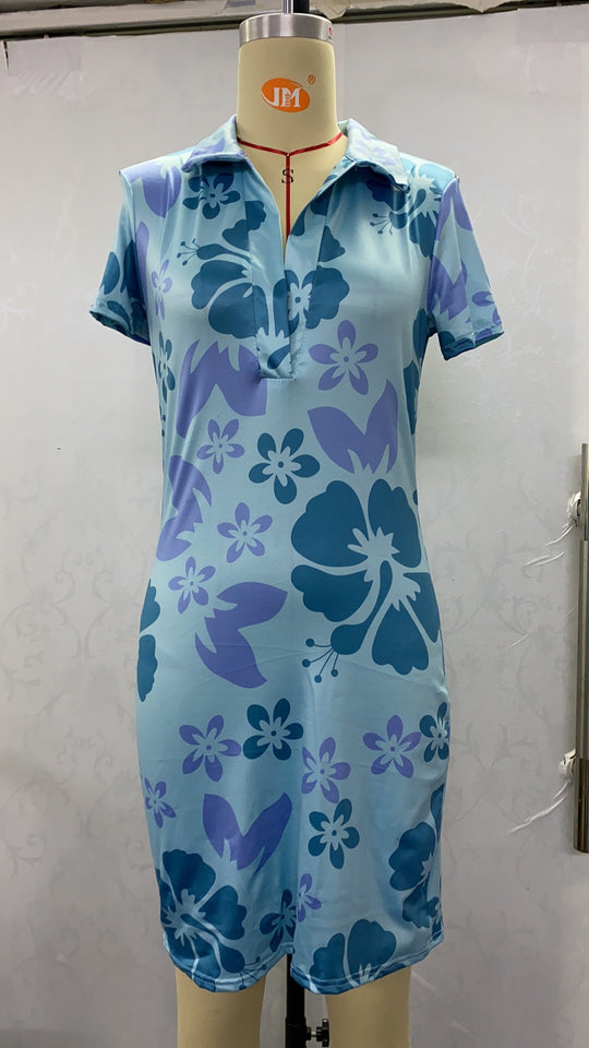 Damen figurbetontes Minikleid mit floralem Muster und modernem V-Ausschnitt EB