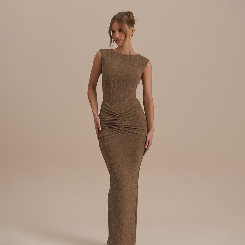 Damen Maxikleid mit elegantem Raffungsdesign und taillierter Silhouette EB