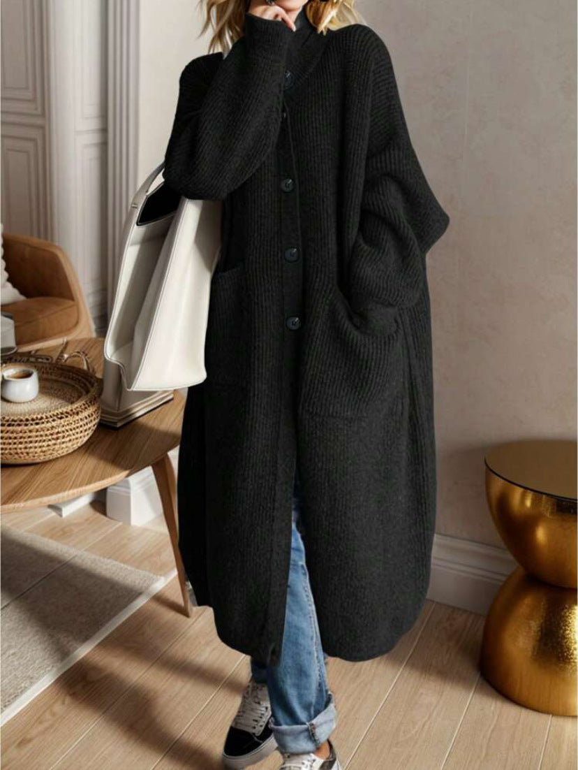 Damen Modische Strickjacke mit großzügigen Taschen und Knopfdetail EB