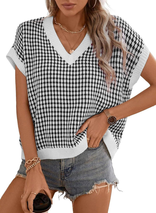 Damen lässiger V-Ausschnitt Pullover mit geometrischem Muster EB