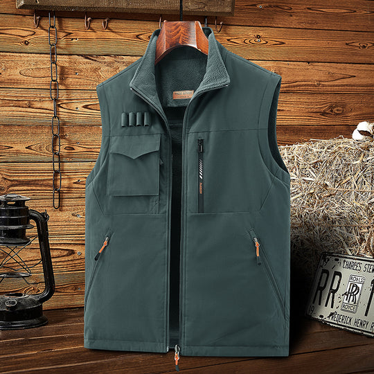 Herren Multifunktionale Outdoor‑Weste mit Fleece‑Futter, Mehrfachtaschen und Patronen‑Schlaufen EB