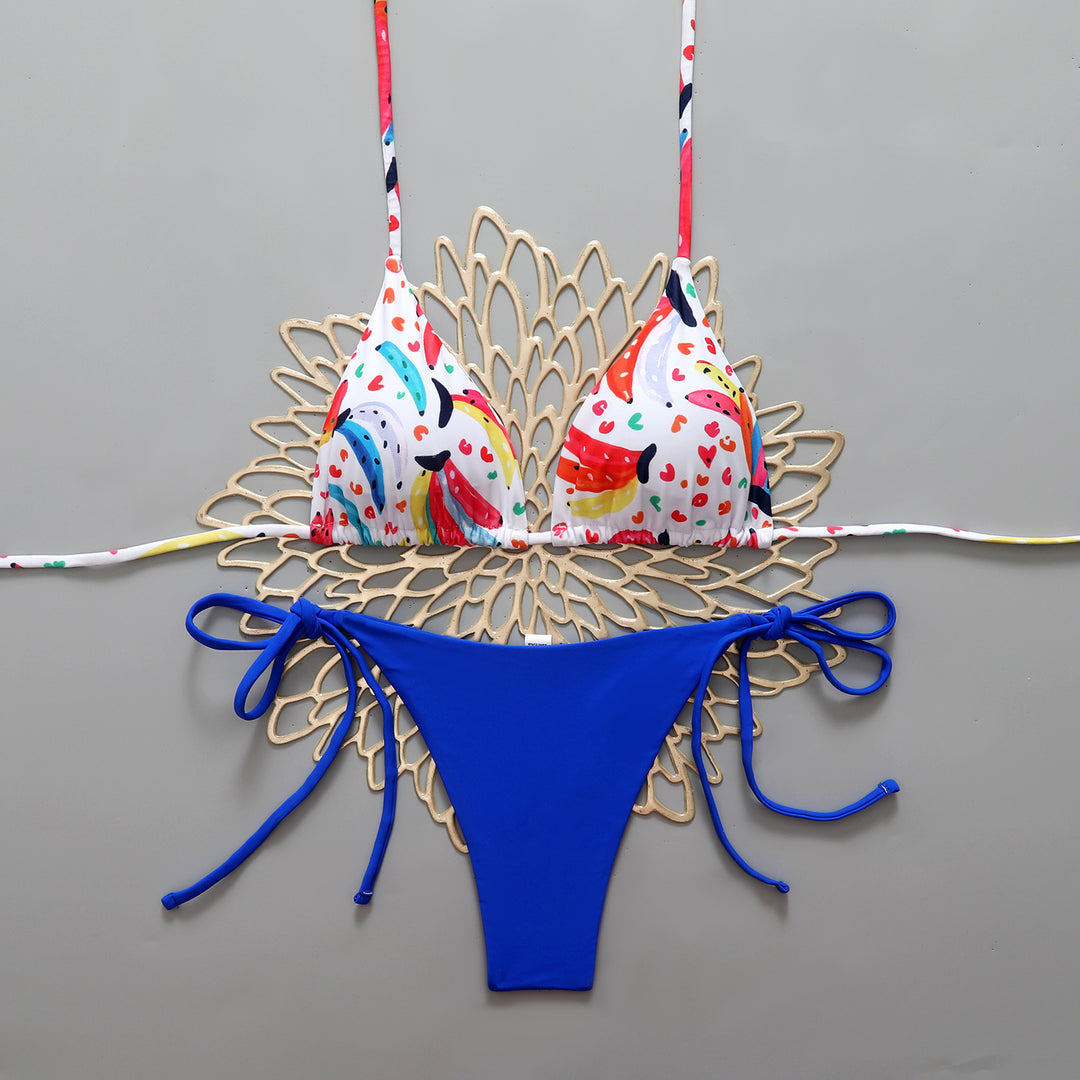 Damen Bikini-Set mit bunten Motiven und verstellbaren Seitenbändern EB