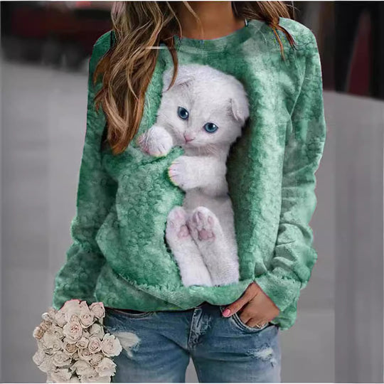 Damen Sweatshirt mit niedlichem Tiermotiv EB