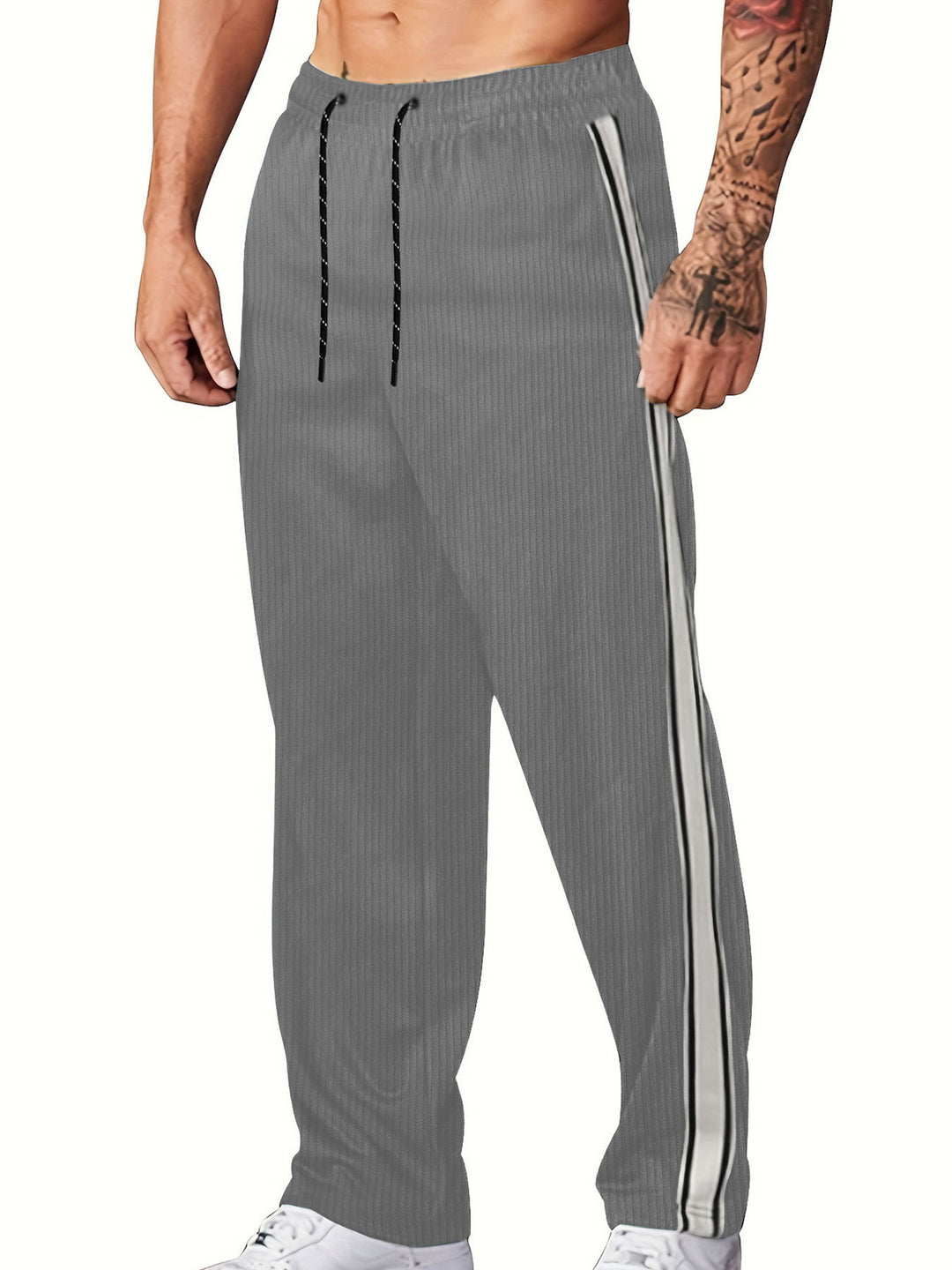 Herren nan gerippte Relax-Jogginghose mit weitem Bein, seitlicher Paspel und elastischem Kordelbund EB